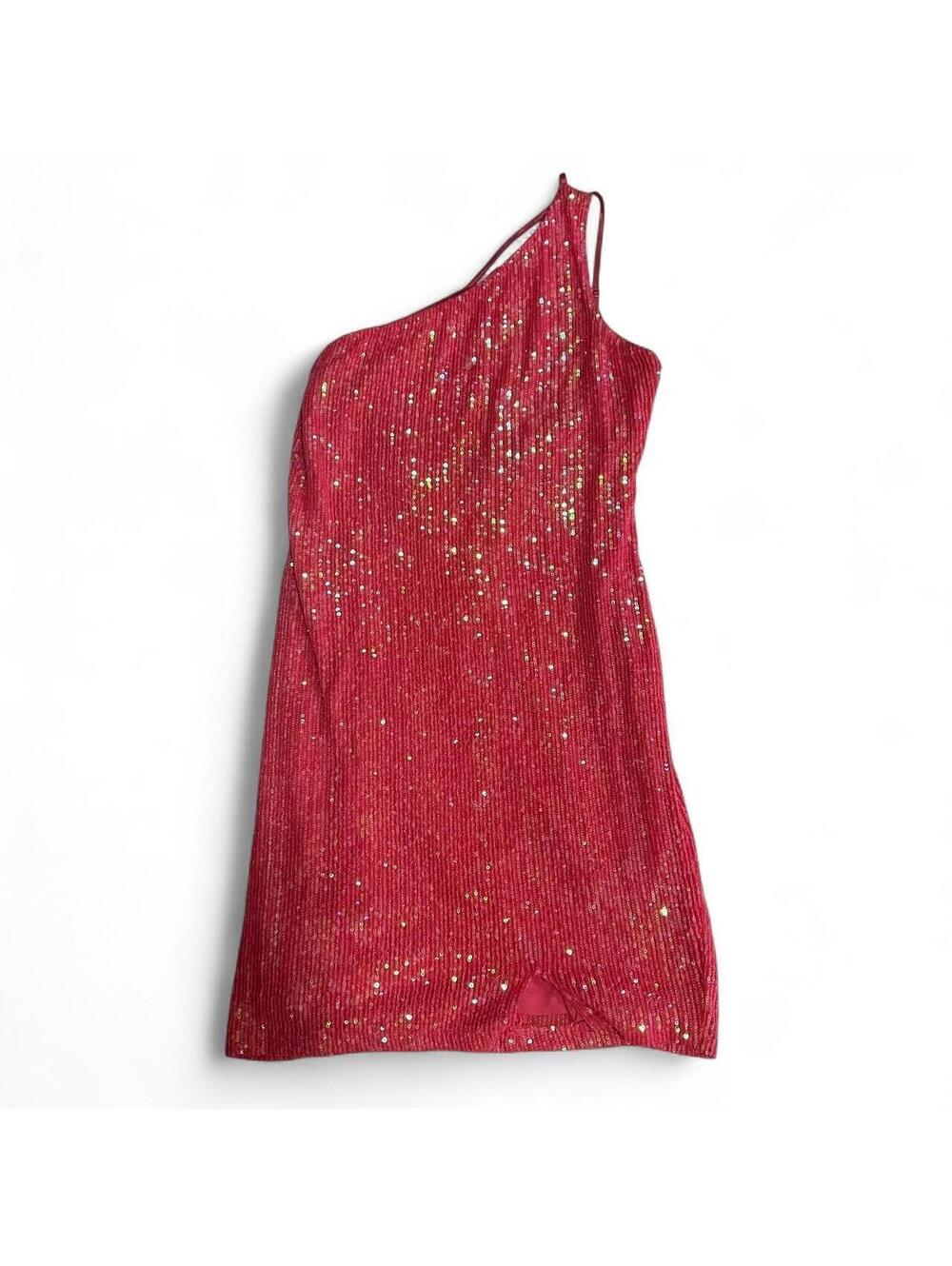 Jump Apparel Y2K Hot Pink Sequin One Shoulder Mini Dress Homecoming party